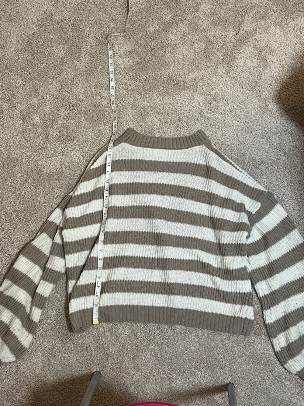 Striped Crewneck Sweater in Taupe and Cream